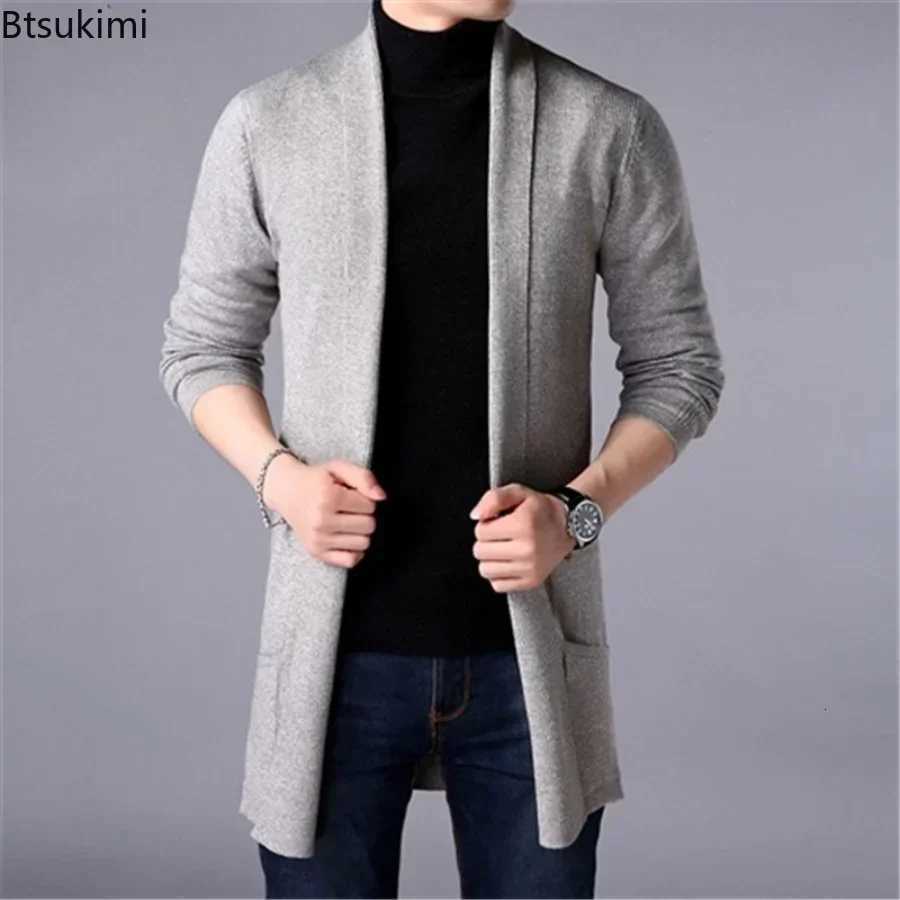 Men's Sweaters New 2026 Men's Spring Autumn Sweater Coats Cardigans Slim Fit Long Solid Knitted Jacket Male Casual Sweater Cardigan Coats