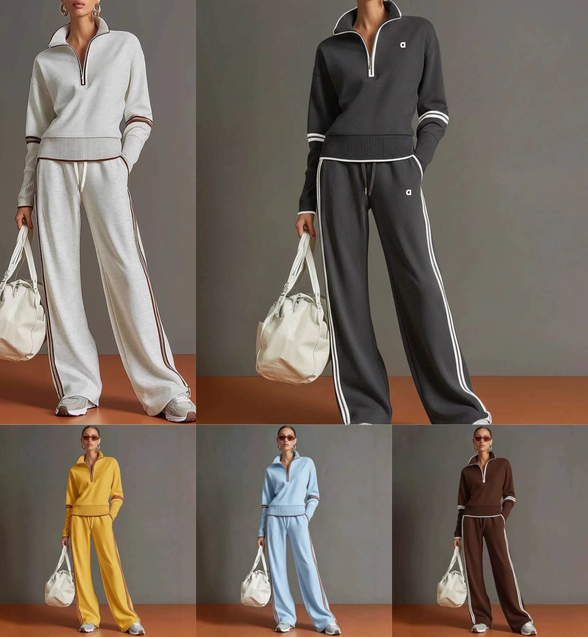 A3066 3D nouvel ensemble de sport décontracté Style européen et américain couleur bloquée col montant sweat à capuche et pantalon à jambes larges