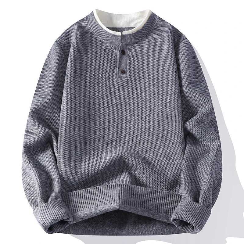 Men's Sweaters Autumn Winter Henley Collar Knit Pullovers Men Vintage Casual Knitted Sweater Mens Solid Color Warm Sweaters Fashion Pullover D2