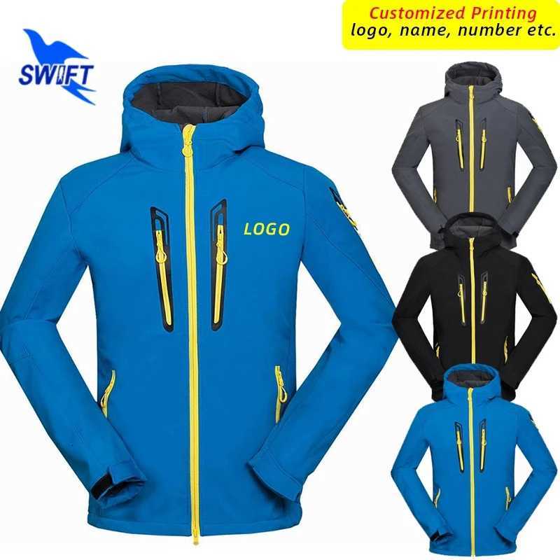 Outdoor Jackets Hoodies Customize Waterproof Windproof Hiking Clothing Warm Fleece Winter Hooded Softshell Jacket Men Skiing Fishing Hunting Coat Q2