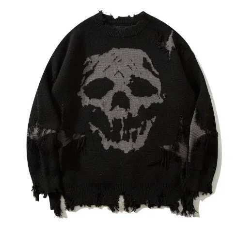 Men's Sweaters Autumn winter High street men's sweater Europe and the United States hip hop dark wind knife cut hole round neck sweater si
