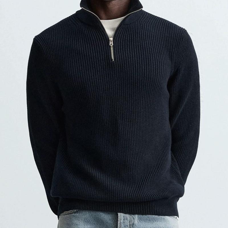 Design Seller Men's Zip Turtleneck Organic Cotton Sweater Solid Color Long Sleeve Knit Pullover Casual Fall Winter Top