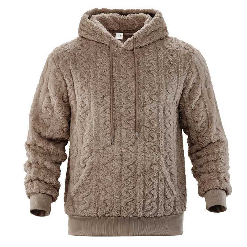 Men's Sweaters Loose Men's Winter Retro Warm Double-Sided Velvet Casual Trend Hooded Pocket High Street Sweater D261009