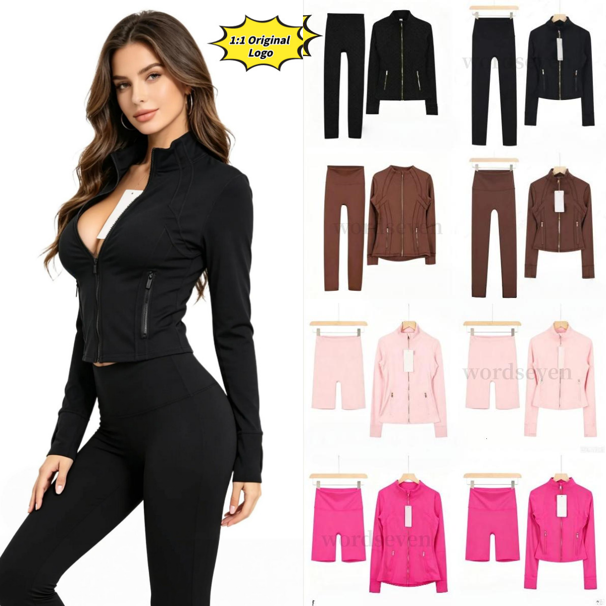 Women Yoga Two Piece Sets Fitness Leggings High Waist Sports Cropped Jackets Shorts Skirts Up CoatGold zipper Elastic Sportswear Gym Suits Workout T