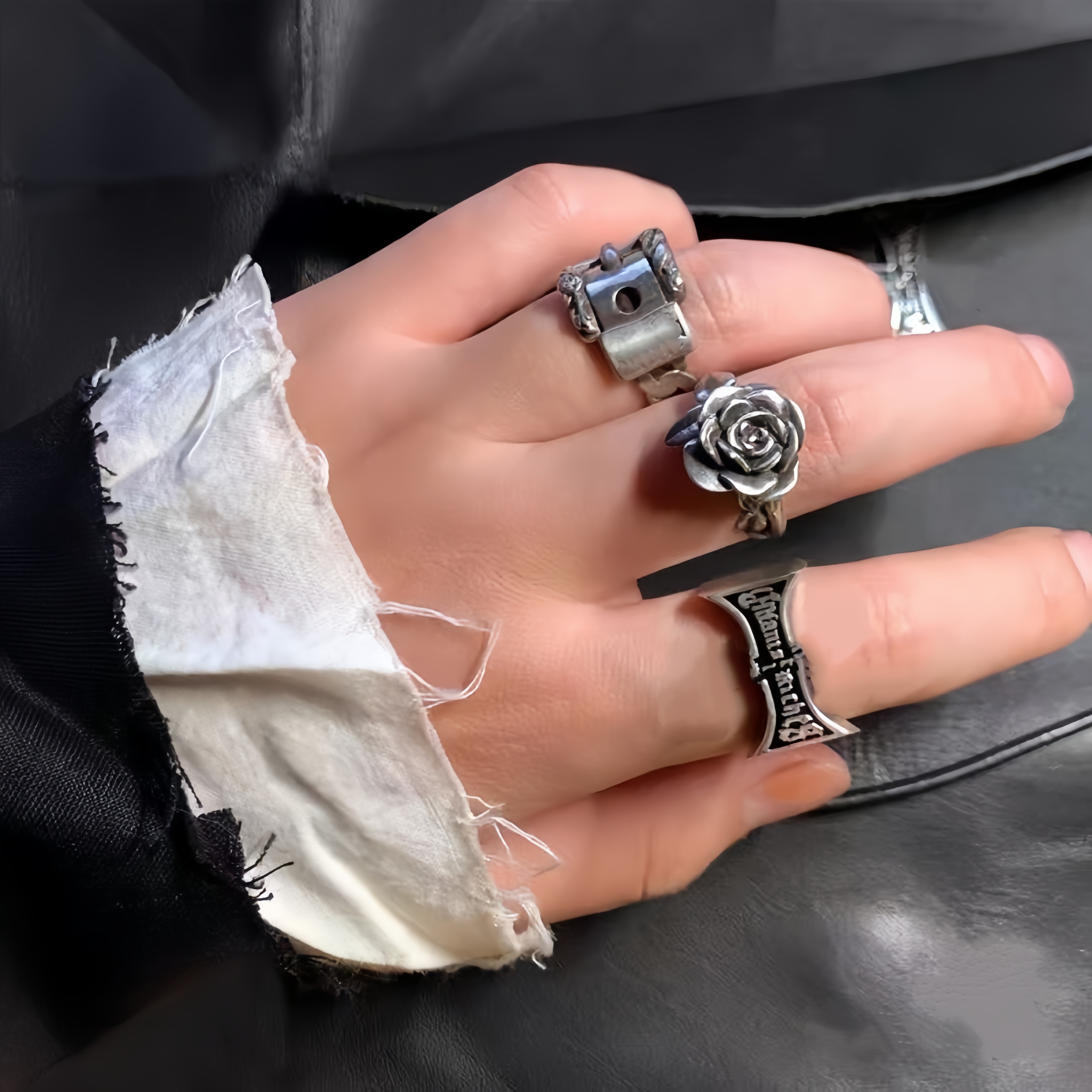 Band Rings High quality silver retro ERD ring street hip-hop rock punk men's and women's ring holiday gift