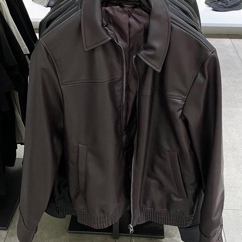 Design Men's Faux Leather Bomber Jacket Loose Fit Zip Up Lapel Collar Windproof Casual Fall Winter Outerwear With Pockets Black Brown