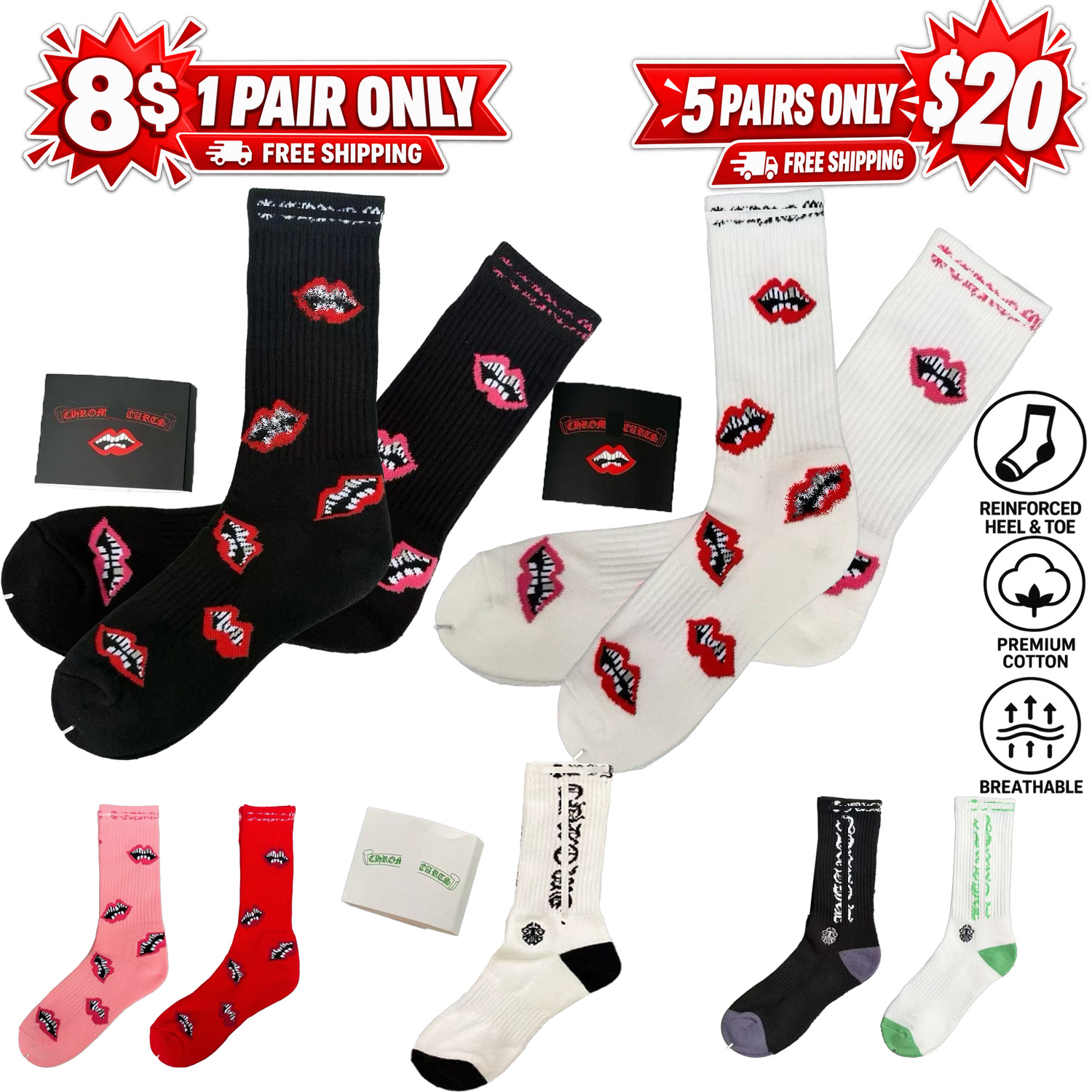 Designer Socks Chrome socks men women socks luxury socks 100% cotton Multi colored men high quality socks sports casual chaussette breathable sock p