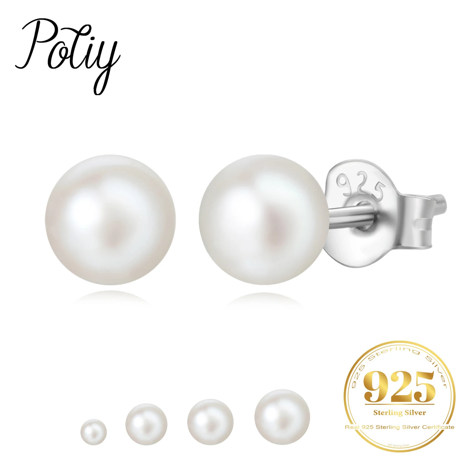 POTIY 3-9mm Freshwater Pearl Stud Earrings 925 Sterling Silver for Women Trendy Retro Christmas Gift for Her 261008