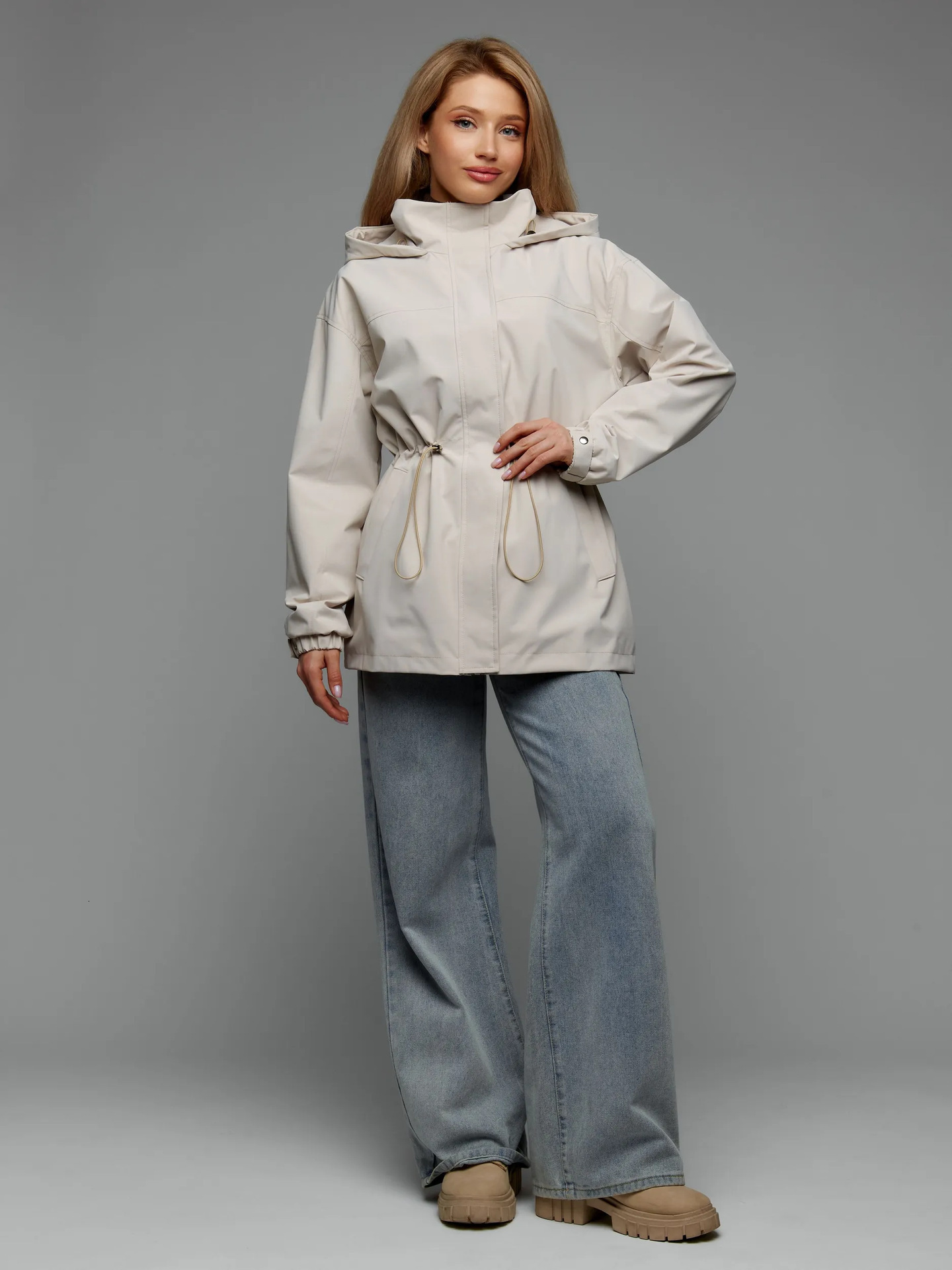European American style casual outdoor drawstring waist windbreaker, sports and hiking jacket, windproof coat, women's export apparel