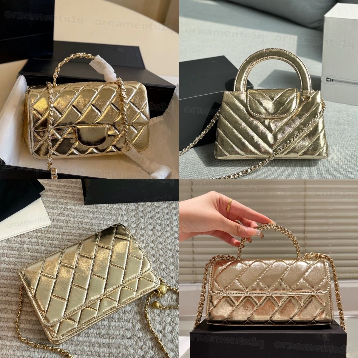 Women Luxury Leather Handbag Collection Metal Chain Crossbody Shoulder Purse Multiple Styles Casual Elegant Daily Party Mini Fashion Clutch Bags Gol