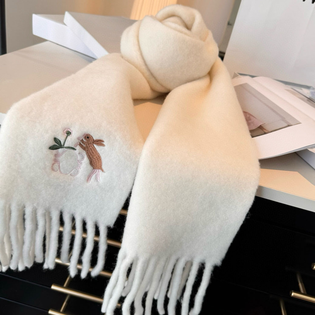 Écharpe d'hiver pour femme, châle doux, épais et chaud, moelleux, lapin mignon, pompons brodés, longues écharpes en Mohair, écharpe Pashmina, cad