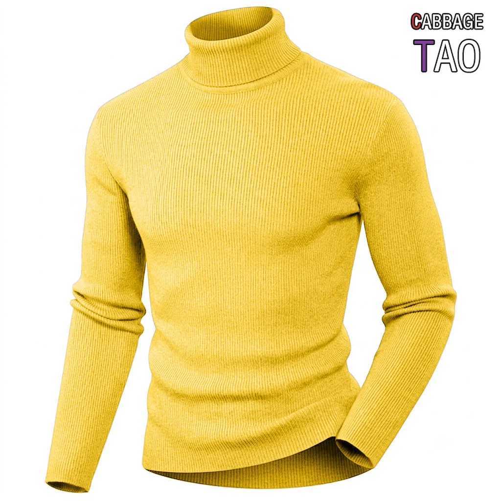 Men's Sweaters New Mens Solid Color Knitted Turtleneck Pullover Sweater High Neck Warm Casual Tops Winter Outdoor Knit Outerwear for Men D26100
