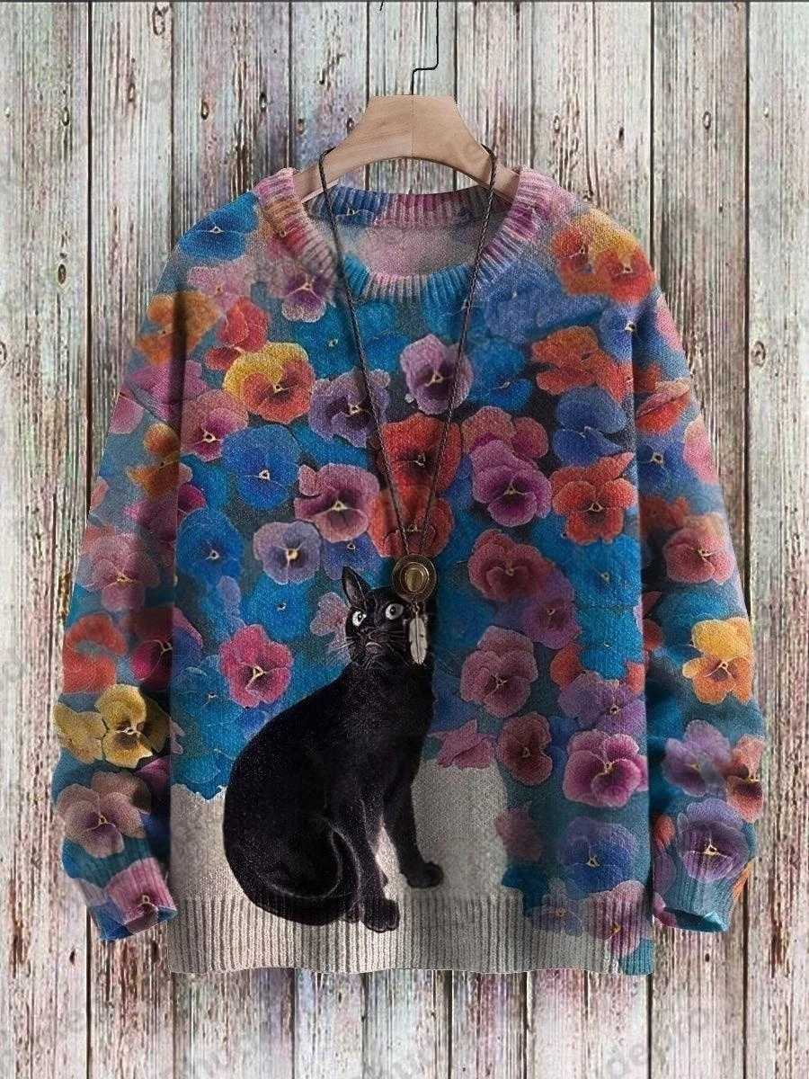 Men's Sweaters PLstar Cosmos Cute Cat Art Pattern 3D All Over Printed Men's Knitted Pullover Winter Unisex Casual Knit Pullover Sweater D2