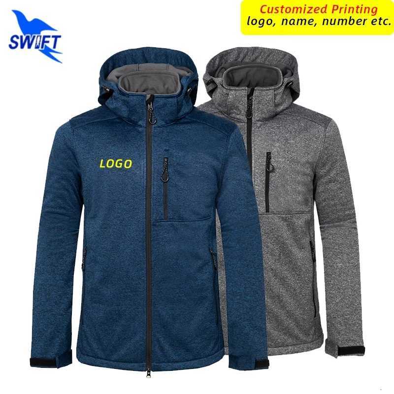 Outdoor Jackets Hoodies Customize Outdoor Windproof Softshell Jacket Men Hunting Skiing Hooded Coat Warm Fleece Hiking Camping Fishing Clothing Q261
