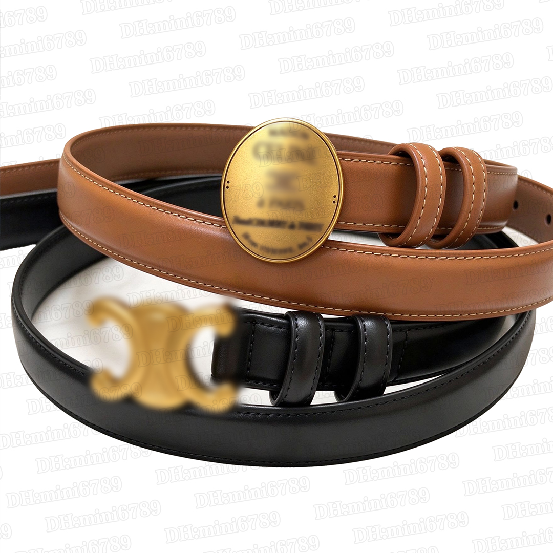 Vintage Gold Oval Buckle Leather Belt for Women Celinbelts Classic Thin Waist Belt Smooth Cowhide Dress Belt for Jeans Coats Old Money Style Elegant