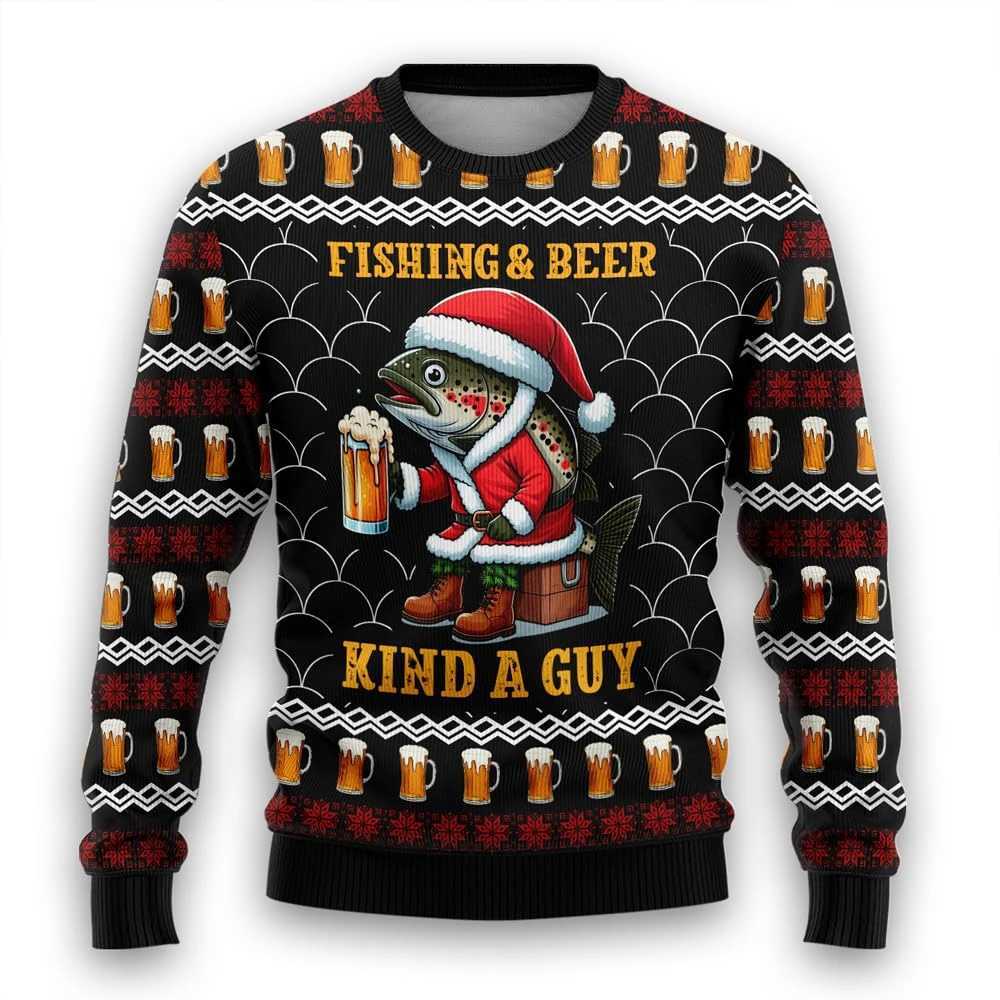 Men's Sweaters Bass Fishing Ugly Christmas Sweater For Men Clothing Hobby Trout Fish Mens Funny Ugly Sweater Xmas Holiday Crew Neck Sweatshirt