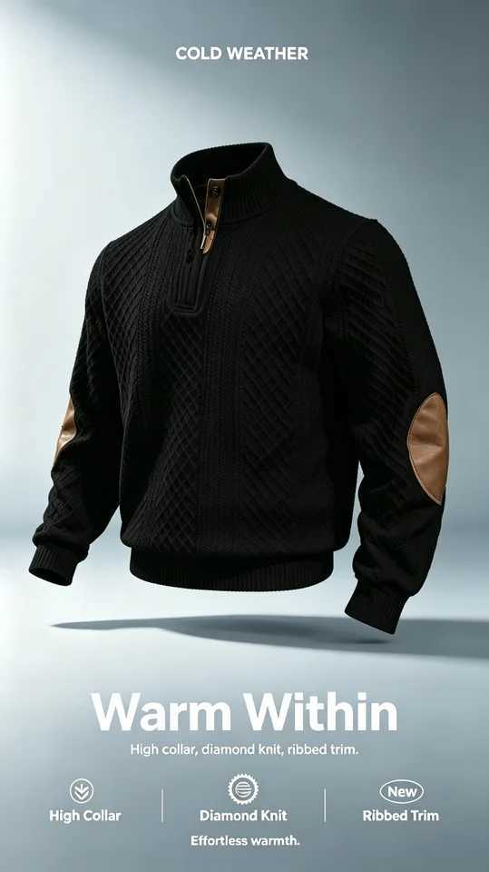 Men's Sweaters Men's Stand Collar Button Sweater Horse Embroidery Knit Pullover Elbow Patch Long sl1 Autumn Warm Casual Jumper D261009