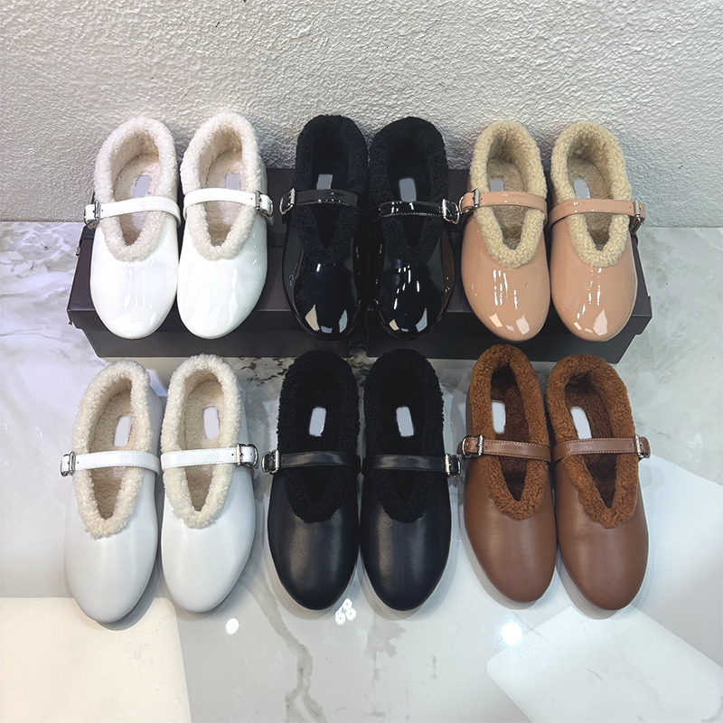Top Qualité Designer Shearling Ballerines Mérinos Mules Pantoufles En Daim Mocassins Femmes Mary Jane Chaussures Hiver Casual Chaussures Quotidie