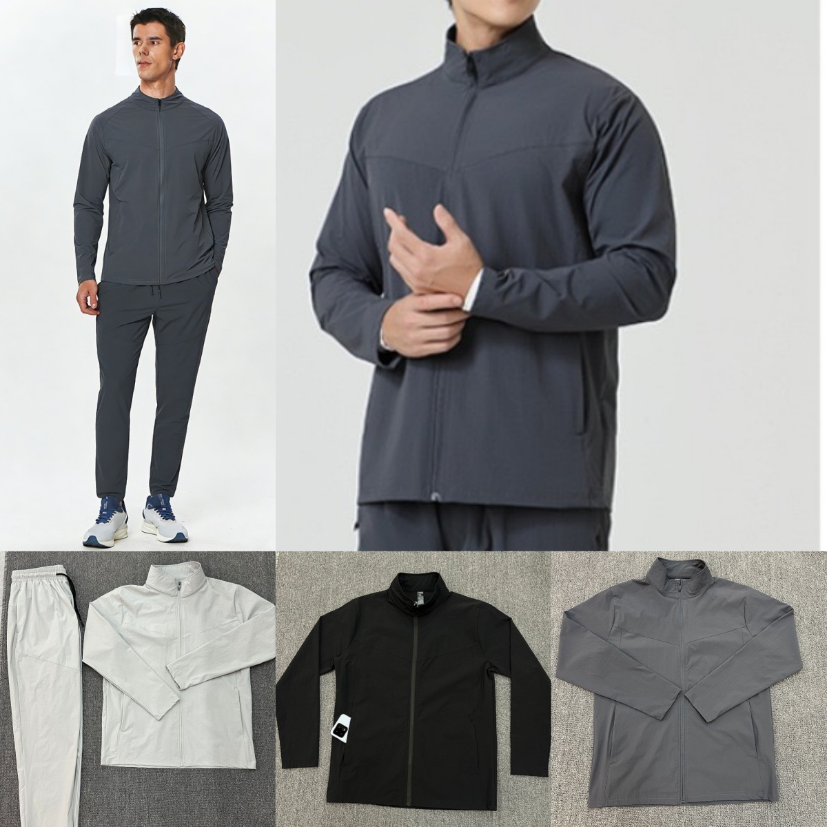 L6635-UU Veste de sport à séchage rapide pour hommes en plein air loisirs à manches longues col veste à glissière Fitness vêtements de course pan