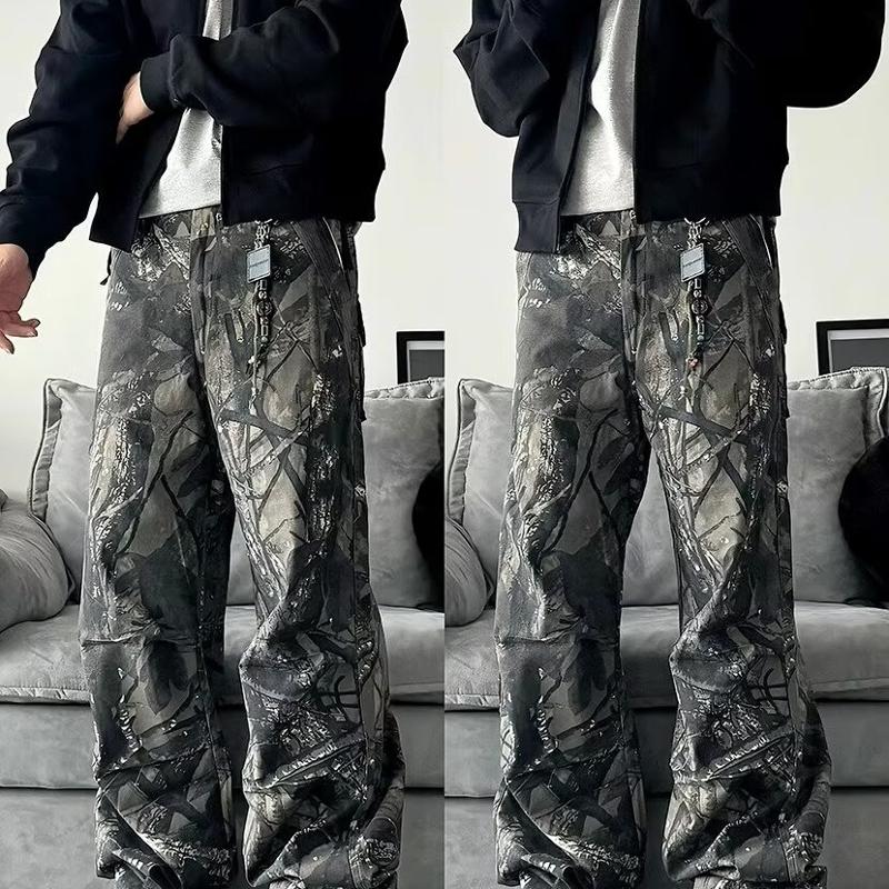 Designer Unisexe Camo Cargo Pantalon Baggy Lâche Jambe Droite Cordon Taille Casual Streetwear Pantalon pour Hommes Femmes Adolescents Printemps É