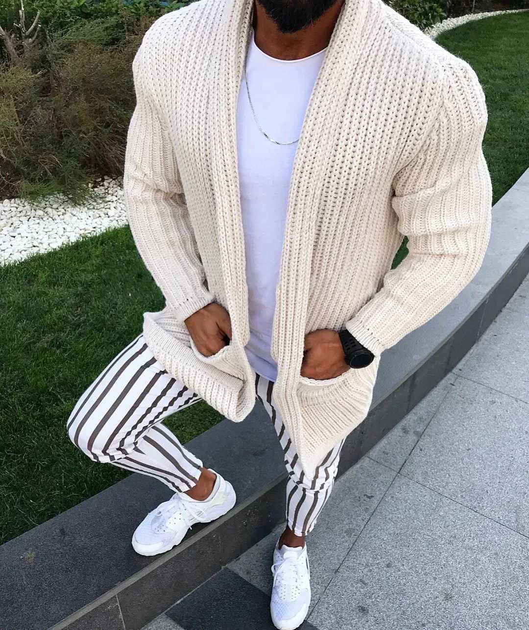 Men's Sweaters Muscular Men's Sweater European and American Style Long-sl1d Slim-fit Knitted Sweater Coat for Autumn and Winter S-3XL D261