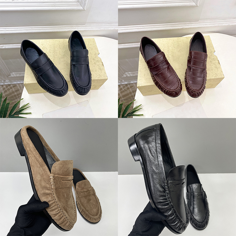 EU35-47 Real Leather Men Women Pleated Ruched Penny Loafers Le Loafers Slip On Mules Soft Suede Polished Leather Flat Daily Streetwear Office Dre