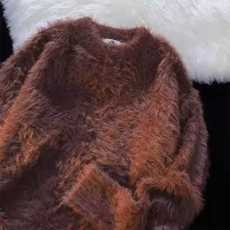 Men's Sweaters Winter faux mink fur soft and sticky solid color sweater with a feel men's and women's long sl1d warm round neck kn D2