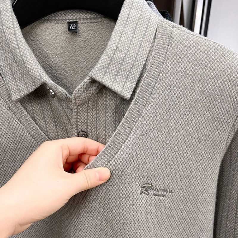 Men's Sweaters Men's Plush Sweater Autumn Winter Fashion Button Lapel Striped Pullovers Business Casual fl1 Lined Knitted Thickened Sweate