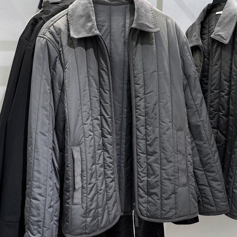 Veste rembourrée en velours côtelé pour hommes, vêtements d'extérieur de styliste, fermeture éclair, coupe ample, couleur unie, manteau chaud et