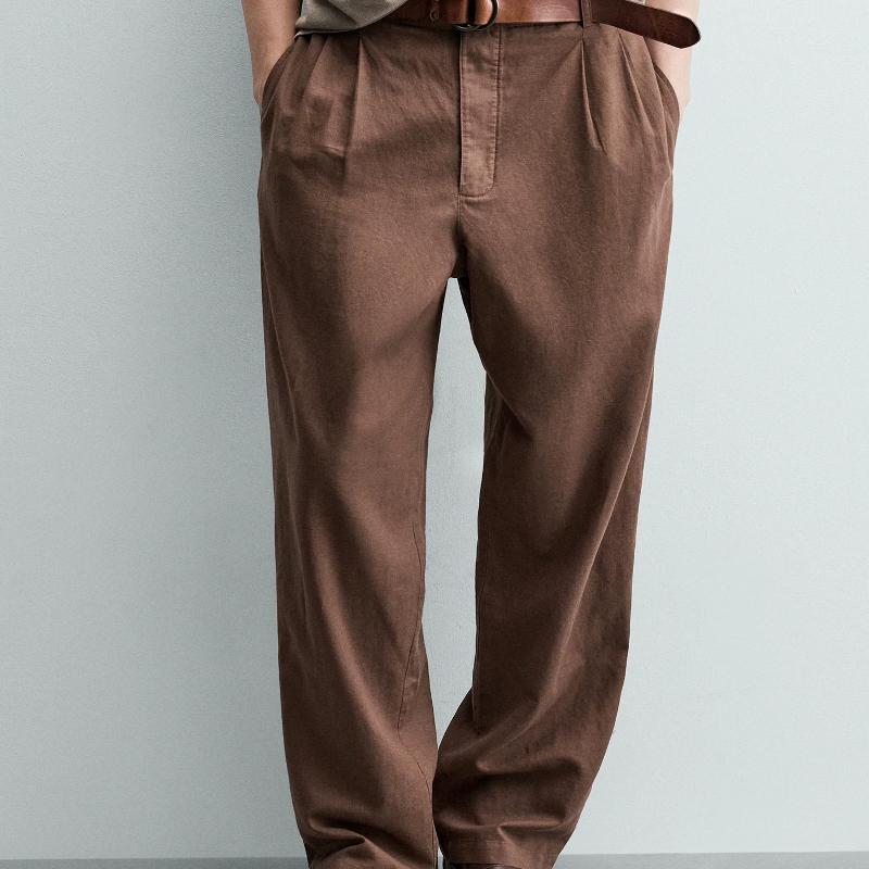 Pantalons décontractés en mélange de lin et de coton pour hommes, pantalons droits plissés coupe ample, pantalons longs d'été, couleur unie, tail