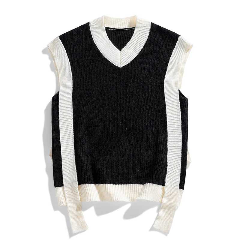 Men's Sweaters Korean Fashion Sweater ve1 Men Thick V-neck sl1less Knitted Sweaters ve1s Patchwork Retro Loose Casual All-match Pullovers D2610