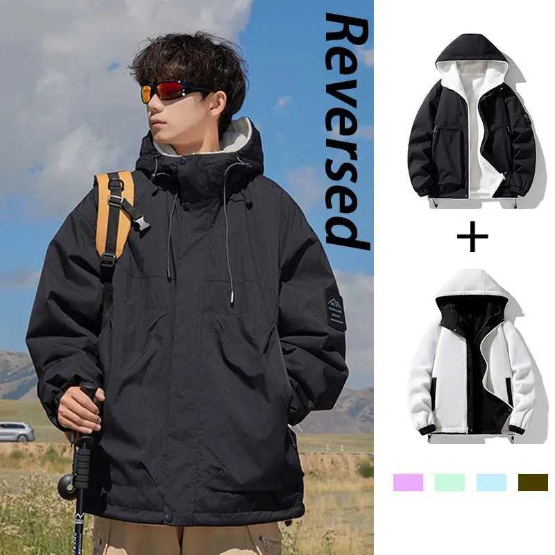 Outdoor Jackets Hoodies New Men Hiking Jacket Reversible Fleece Warm Coat Women Outdoor Camping Sport Windproof Hooded Jacket Casual Fashion Jacket