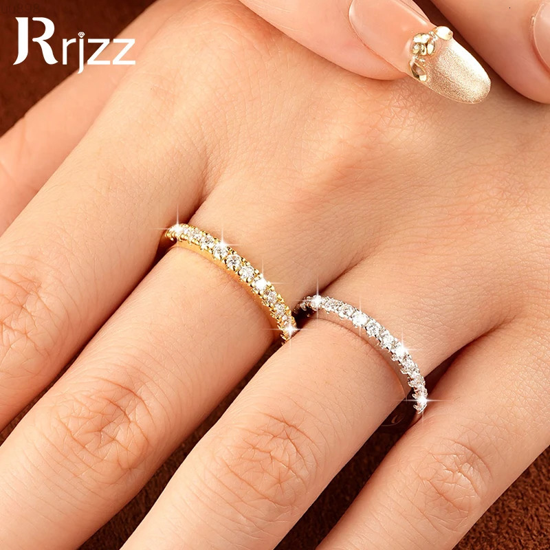 Rrjzz Certified 2mm D Color Full Moissanite Stackable Half Eternity Band Ring for Women Classic Imitation Diamond Rings Jewelry