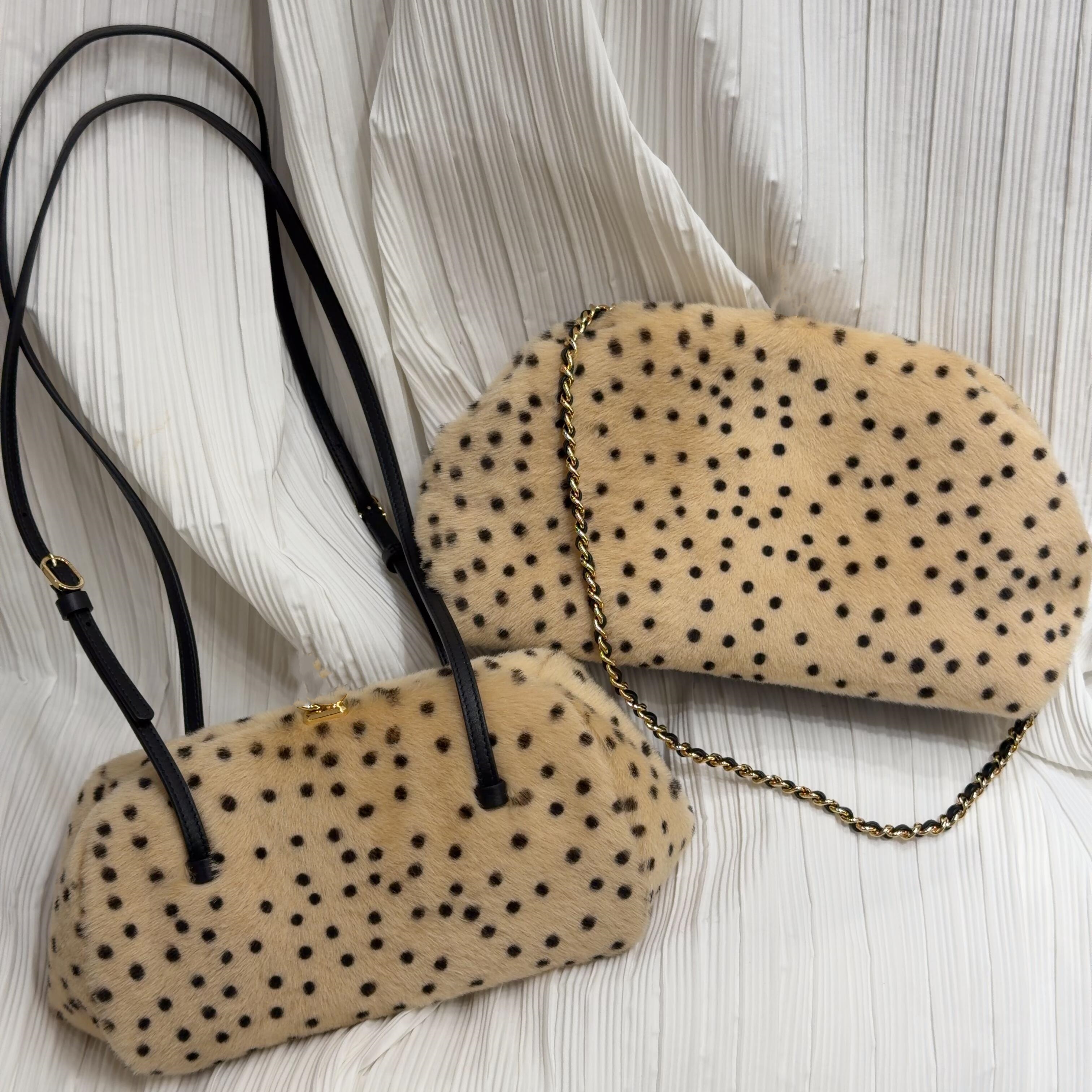 26 A top quality designer bag Pony Hair Polka Dot Clutch with Chain hell Shape Kiss Lock Evening Shoulder Bag women Beige Pony Hair black real leath