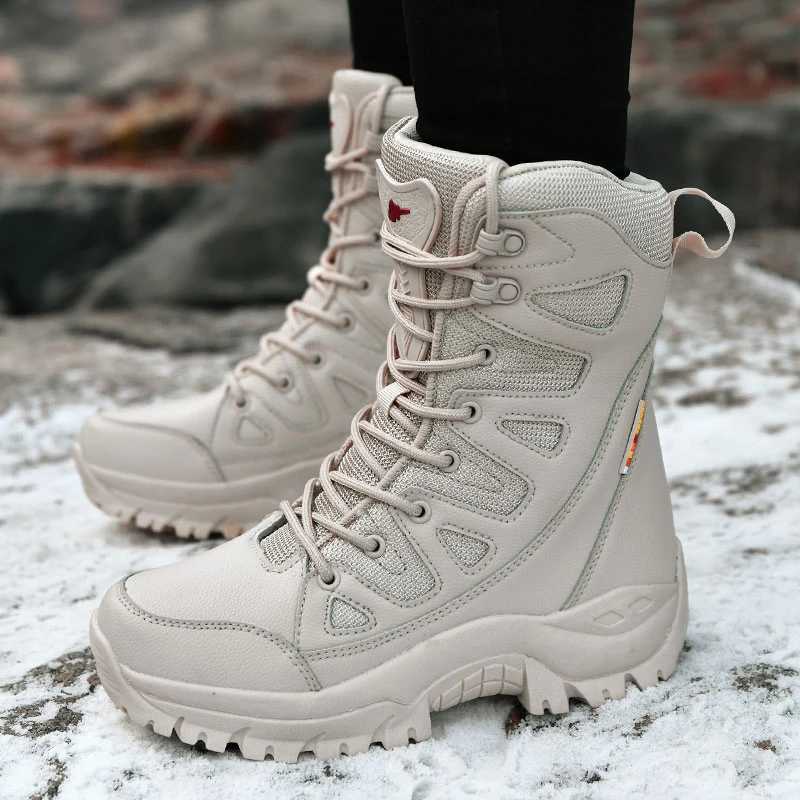 Outdoor Shoes Sandals Winter Women High-Top Outdoor Plush Leather Hiking Shoes Trekking Woman Boots Mountain Sneakers Camping Tracking Treking Q2610
