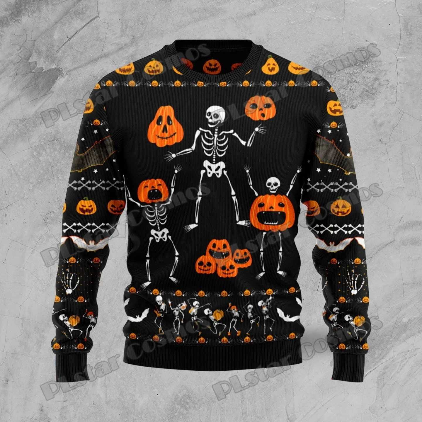 Men's Sweaters PLstar Cosmos Skeleton Pumpkin Halloween 3D Printed Mens Ugly Christmas Sweater Winter Unisex Casual Knit Pullover Sweater ZZM30