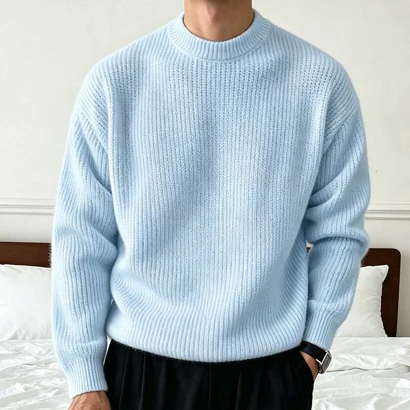 Men's Sweaters New Men's Solid Color Knitwear Sweater Spring Autumn Casual Fashion Ribbed Texture Long sl1 Loose Crew Neck Pullover Sweate