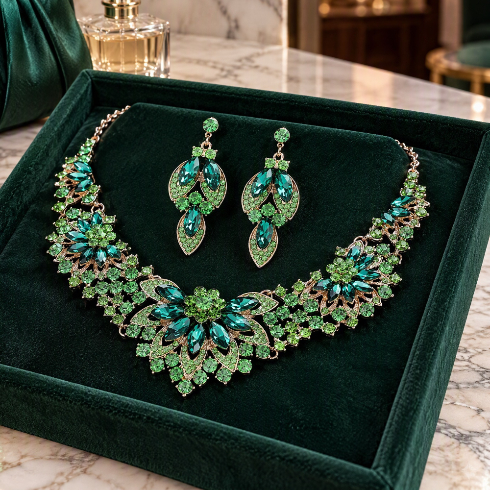 Collier de luxe pour femmes, ensemble de bijoux en or à fleurs, boucles d'oreilles en cristal, accessoires de mode pour cadeau quotidien de fête
