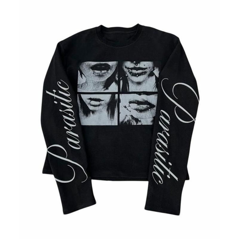 Designer Graphic surdimensionné Streetwear Dark Street Punk unisexe à manches longues T-shirt américain rétro Y2K impression 3D col rond haut déc