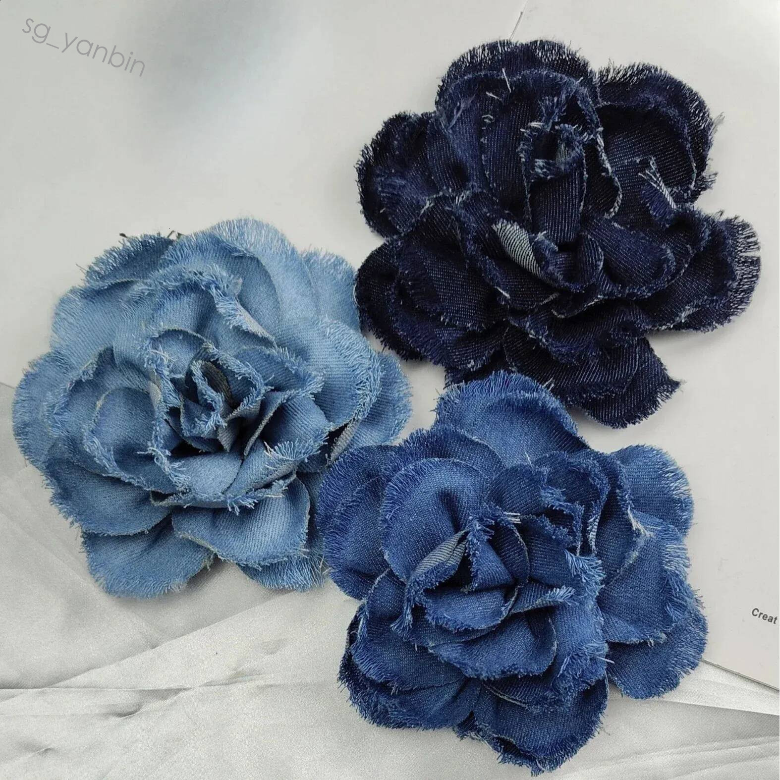 15cm Fashion Handmage Edging Denim Rose Flower Brooch Pin Beautiful Corsage Lapel Badge Brooches for Women Accessories260814 Hot