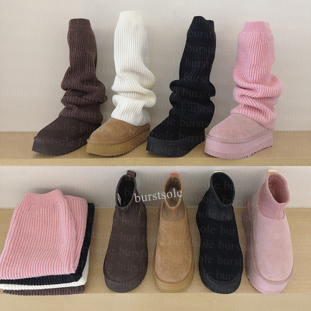 Women Platform Snow Boots With Removable Knit Legwarmer 2-in-1 Convertible Winter Suede Boot Thick Sole Ladies Detachable Knit Shaft Booties EU 35-4