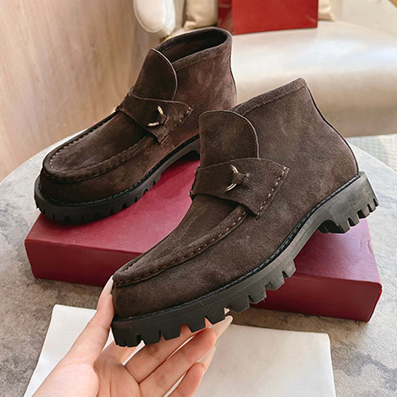 Work Boot Luxury Designer Mens Black Brown Suede Loafer Ankle Round Toe Platform Sole Casual Outdoor Footwear Quality Comfort Modern Stylish Trendy