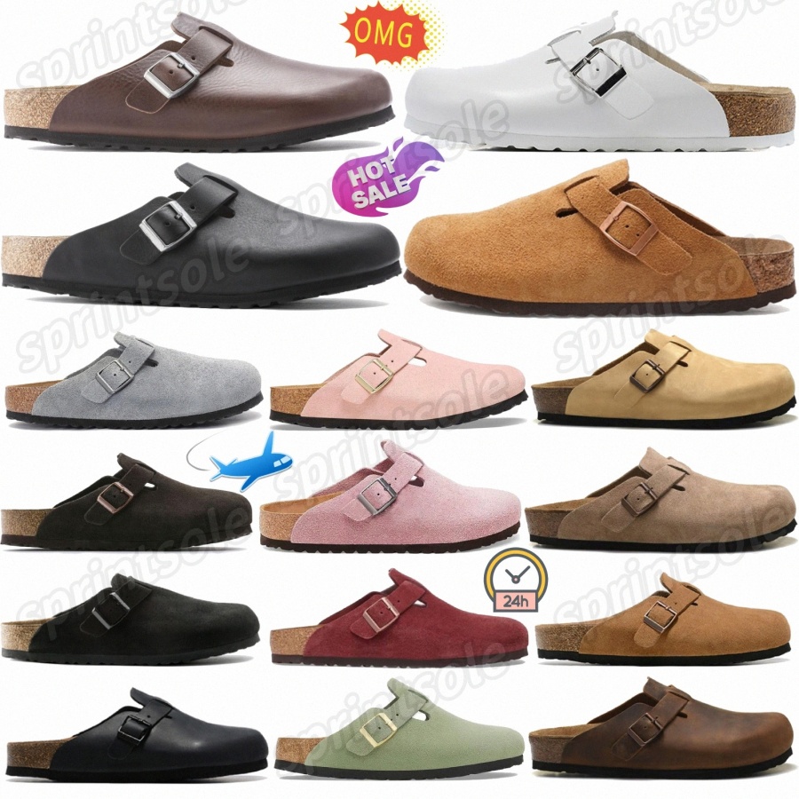 designer sandals slippers Clogs slipper Casual Shoes Suede Leather Footbed Narrow Fit mens Black Taupe Light Rose women Slip On Soft Adjustable Buck