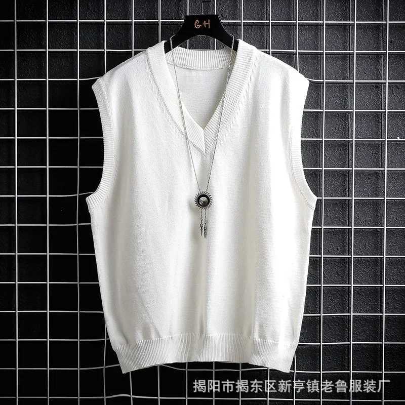 Men's Sweaters Autumn and Winter Sweater ve1 White Loose Solid Color Thin Waistcoat Casual Waistcoat D261009
