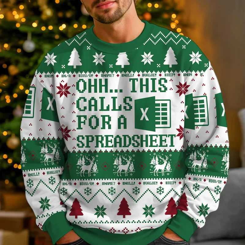 Men's Sweaters Christmas Ugly Sweater Ohh This Calls For A Spreadsheet Excel Christmas Elements Fun And Creative Winter Round Neck Sweater D261