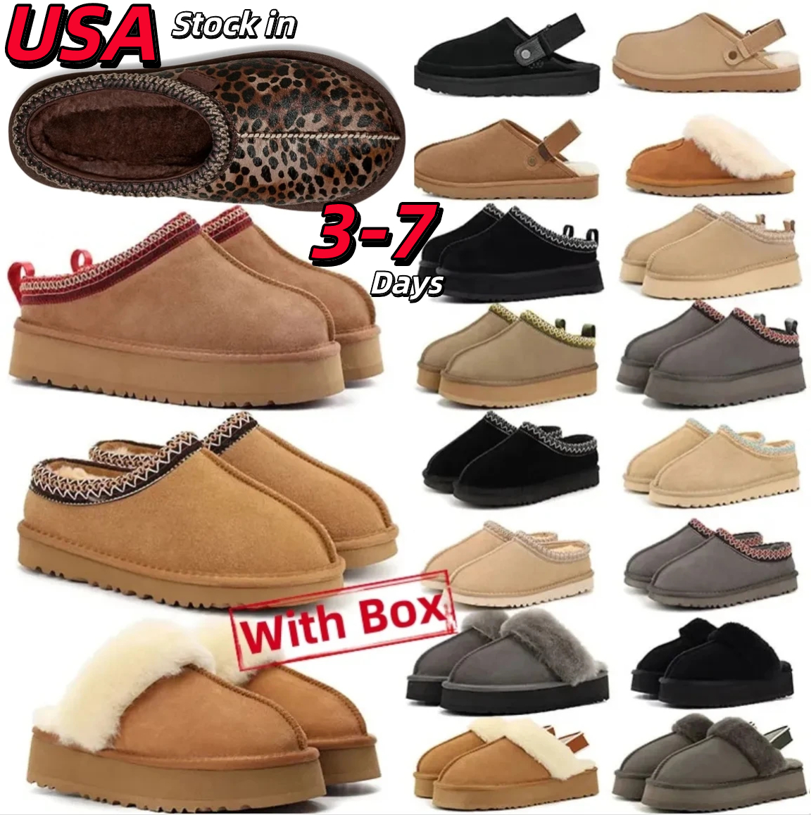 USA Australia Tasman Slippers Boots slide men women mule platform slides black pink goldenstar clog snow winter sheepskin tasman tazz chestnut fur s