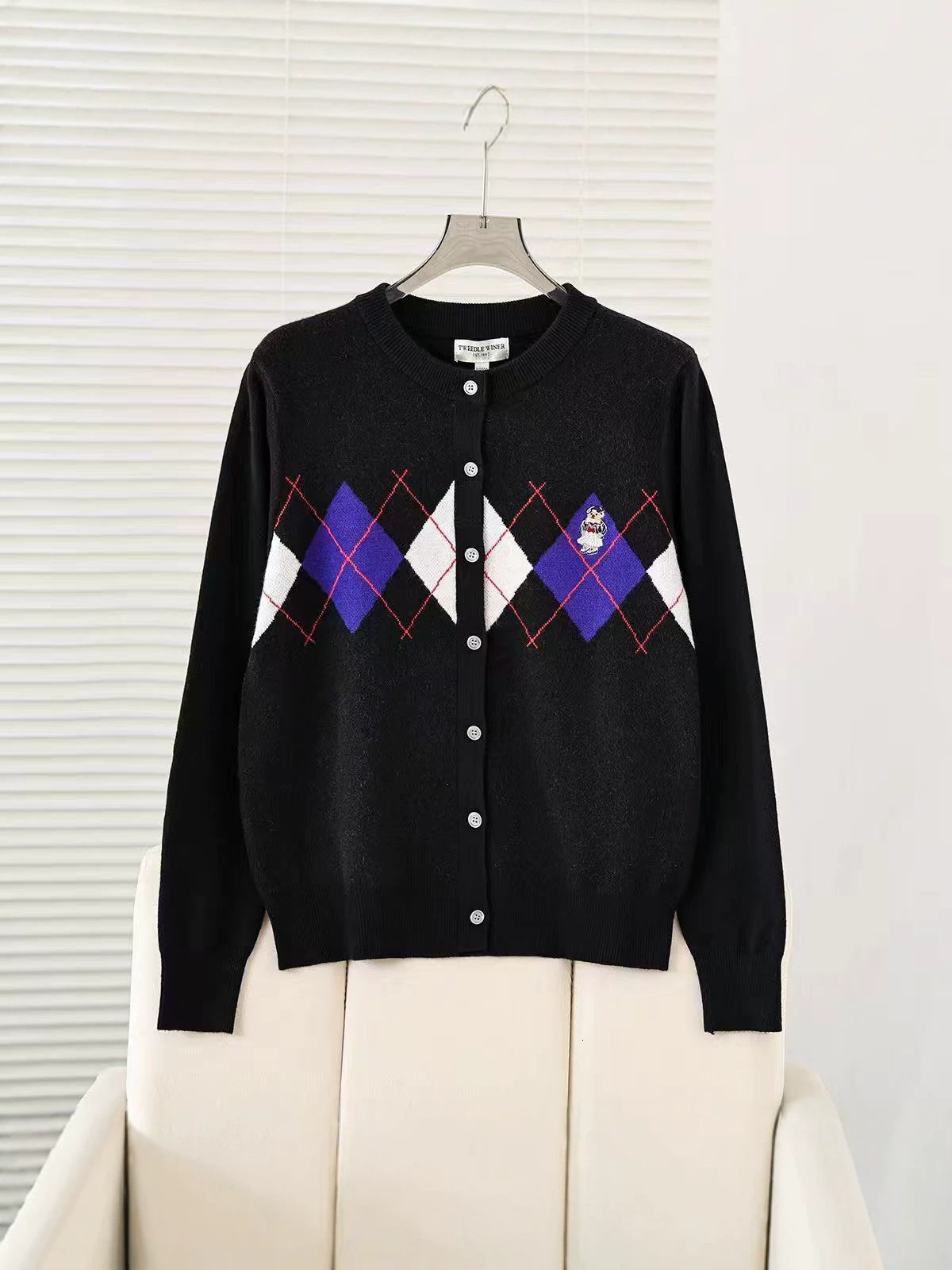 2026 Autumn/Winter New Women's Retro Designer Fashion Preppy Style Argyle Knit Sweater Cardigan