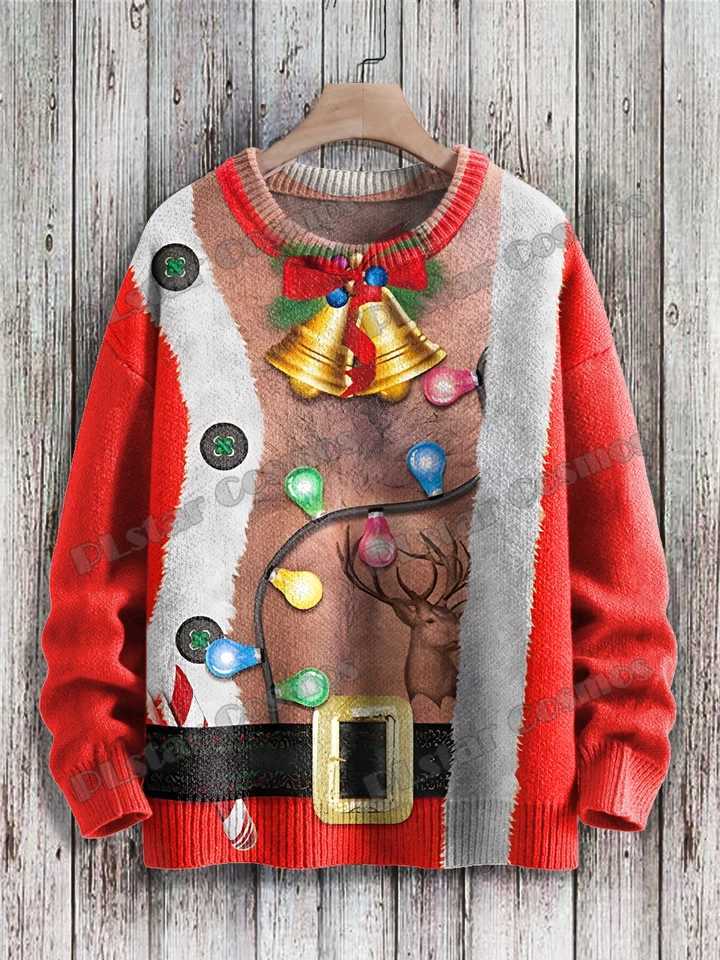 Men's Sweaters Funny Ugly Christmas Bell Lantern Dress Up Art 3D Printed Mens Knitted Pullover Winter Unisex Casual Knit Pullover Sweater ZZM89