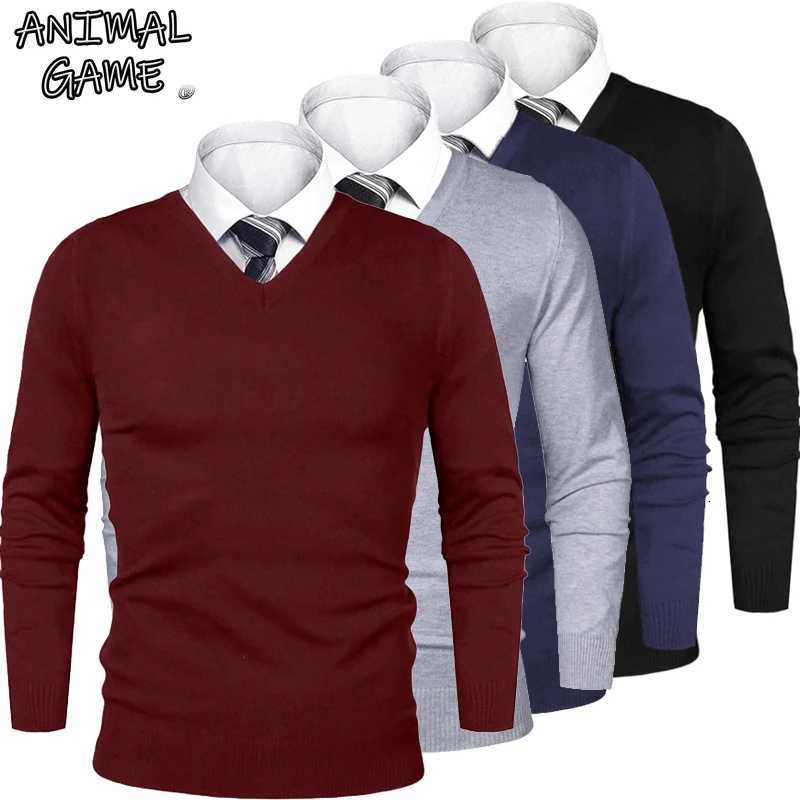 Men's Sweaters Animal Game Mens Business Sweater Casual V Neck Pullover Cold Blouse Outdoor Lightweight Woolen Knit Men Men's Sweater D261