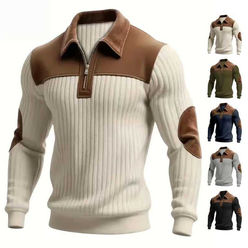 Men's Sweaters 2026 Spring and Autumn European Men's Outdoor Casual Button-up Stand-Up Collar Loose Corduroy Color-Blocked Sports Sweatshi